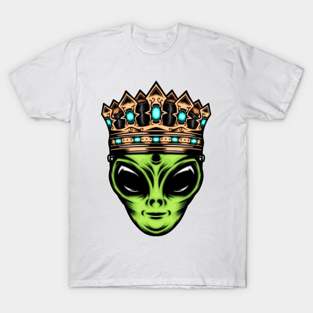 alien with gold crown T-Shirt by Mako Design 